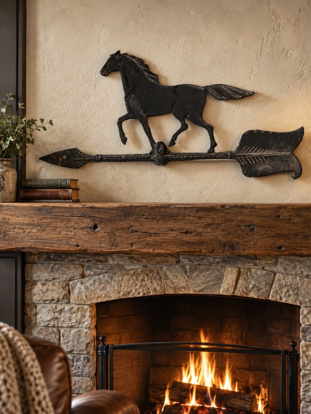 Vintage Metal Horse Weathervane Top 18" Equestrian Wall Decor Black